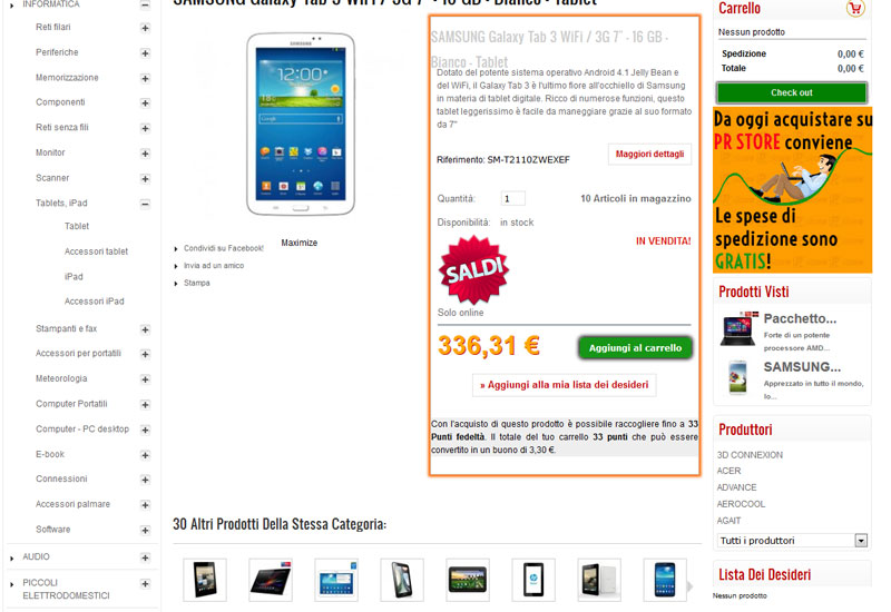 Realizzato e-shop tecnologia